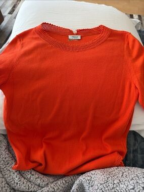 Akris Vibrant Orange Crewneck Sweater with Crochet Trim